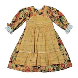 Vintage Thanksgiving Apron Dress Girls 12M-24M Harvest Pilgrim Peasant Prairie